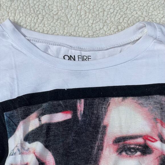 On Fire Madonna T-Shirt LOVE Graphic Size Medium Tie Front Top Retro 80s Style - Picture 3 of 7